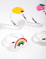 Kids Silver Fruity Rainbow Ring 6-Pack