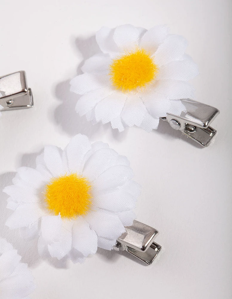 Kids Silver Daisy 4-Pack Clips