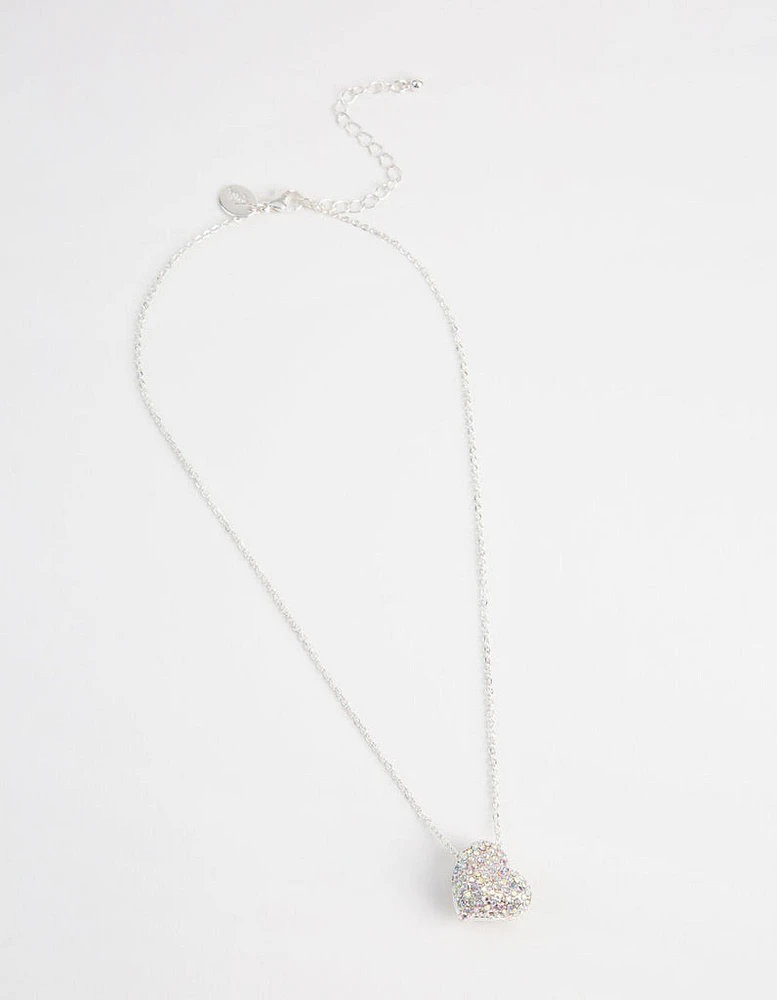 Silver Pave Heart Locket Necklace