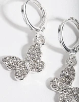 Silver Diamante Butterfly Huggie Earrings