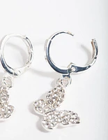 Silver Diamante Butterfly Huggie Earrings