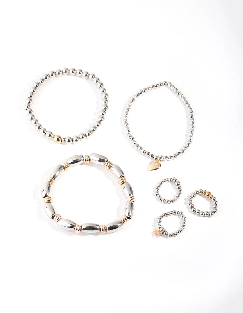 Mixed Metal Star & Moon Ring & Bracelet Pack