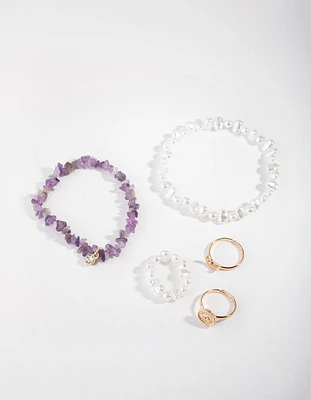 Gold Pearl Ring & Bracelet Pack