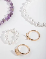 Gold Pearl Ring & Bracelet Pack