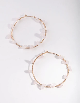 Gold Pink Stone Wrap Hoop Earrings