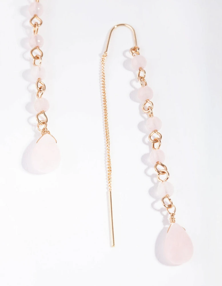 Gold Thread Through Station Drop Earrings