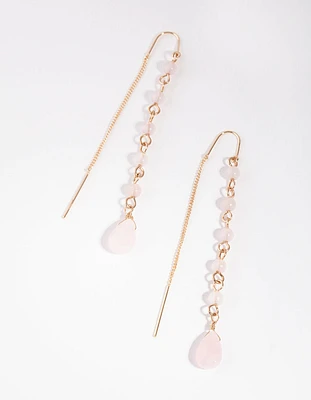 Gold Thread Through Station Drop Earrings