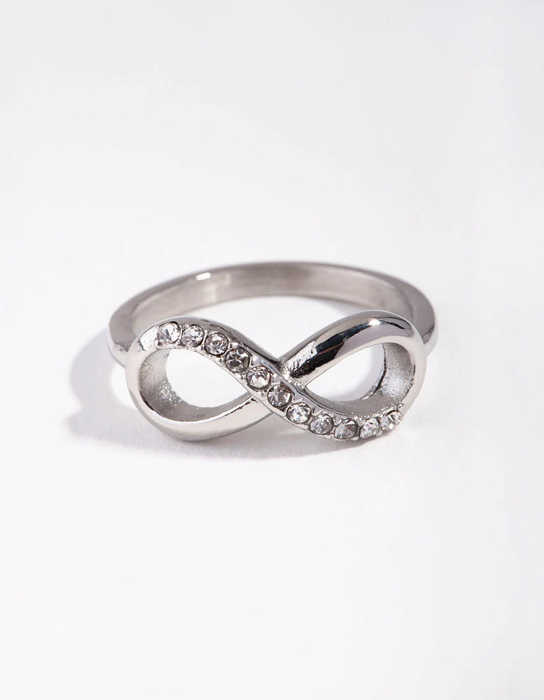 Surgical Steel Rhodium Diamante Infinity Ring