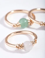 Gold Semi-Precious Sphere 3-Stack Ring