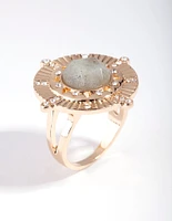 Gold Medallion Stone Ring