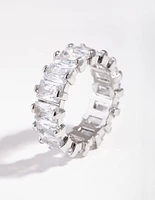 Rhodium Cubic Zirconia Rectangular Band Ring