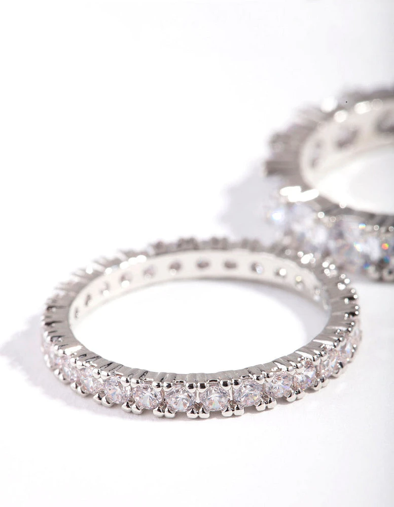 Rhodium Cubic Zirconia Ring Set