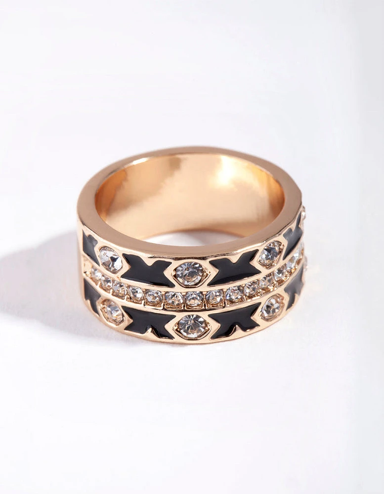 Gold Cross Enamel Diamante Ring