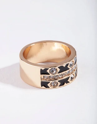 Gold Cross Enamel Diamante Ring