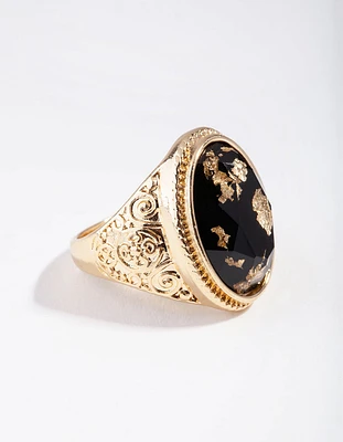 Gold Cabochon Leaf Ring