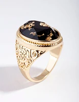 Gold Cabochon Leaf Ring