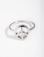 Rhodium Peace Sign Ring