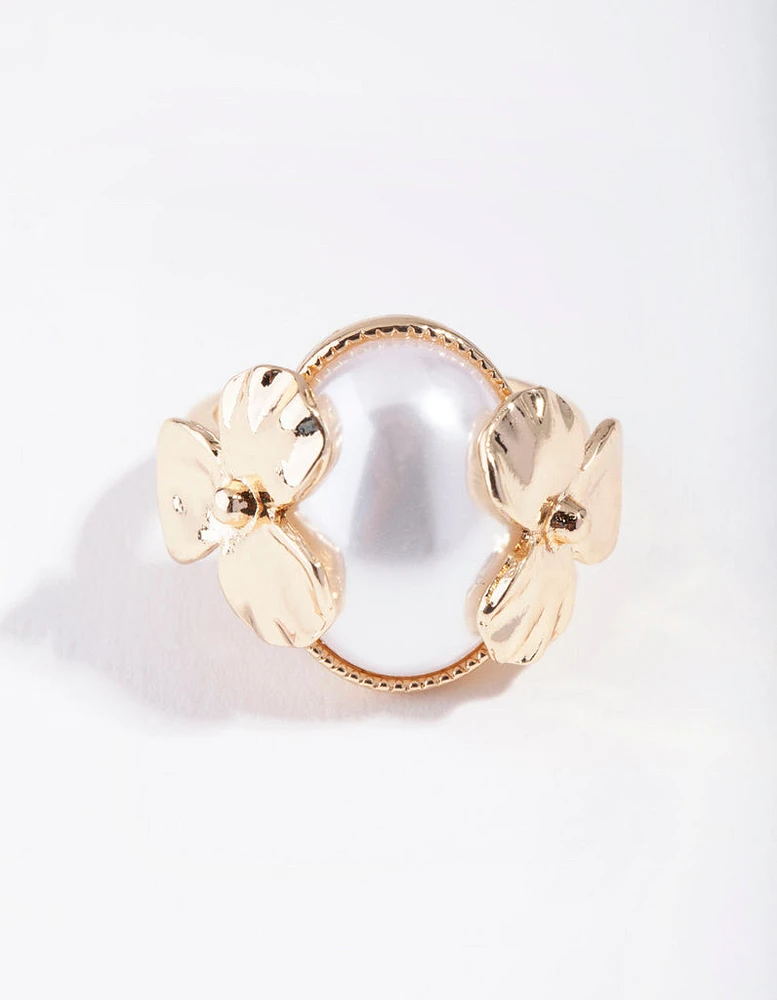 Gold Pearly Flower Ring