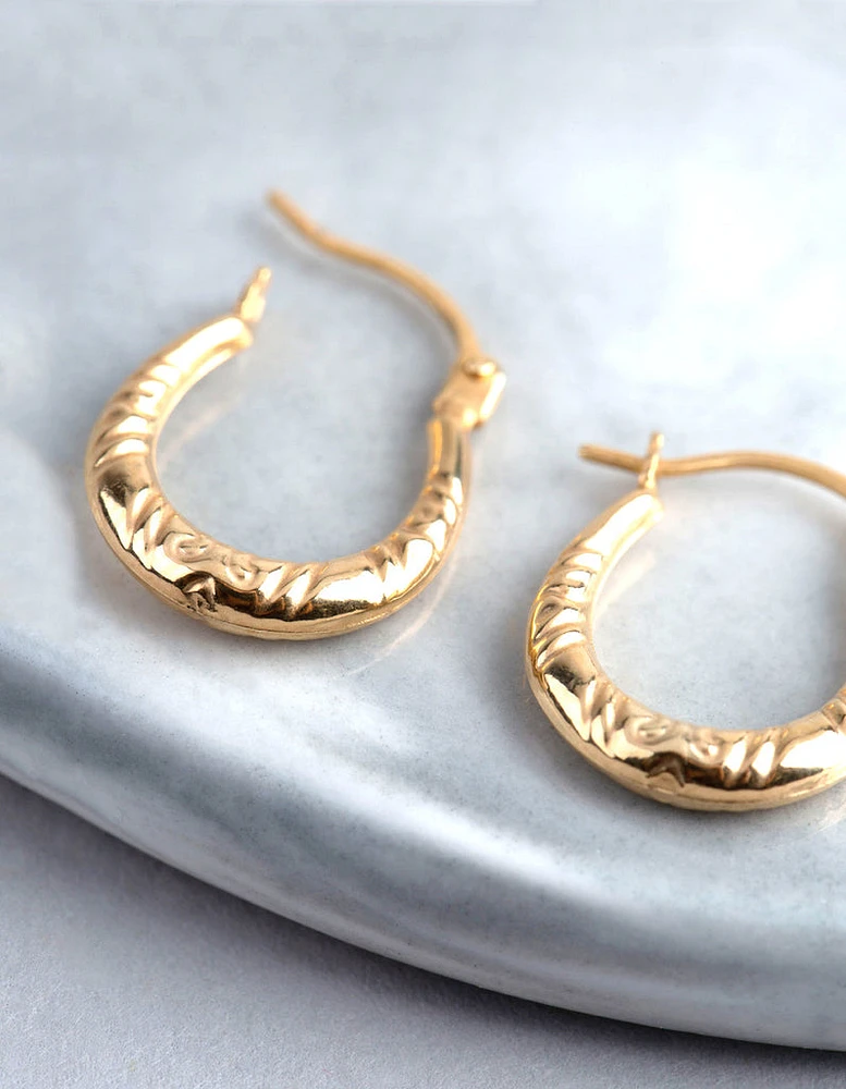 9ct Gold Diamond Cut Creole Hoop Earrings