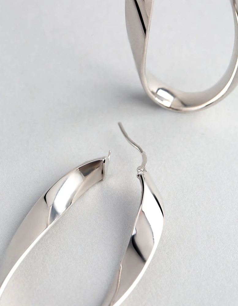 Sterling Silver Twisted Oval Hoop Earrings