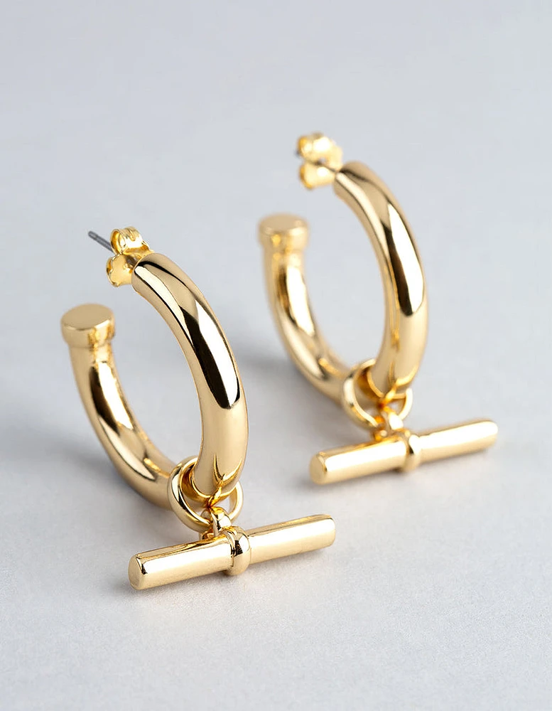 18ct Gold Plated Brass Fob Charm Hoop Earrings