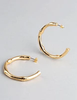 18ct Gold Plated Brass Bamboo Look Open Hoop Earrings