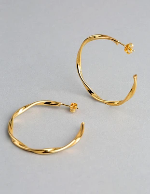 Gold Plated Sterling Silver Medium Twist Open Hoop Earrings