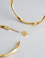 Gold Plated Sterling Silver Medium Twist Open Hoop Earrings