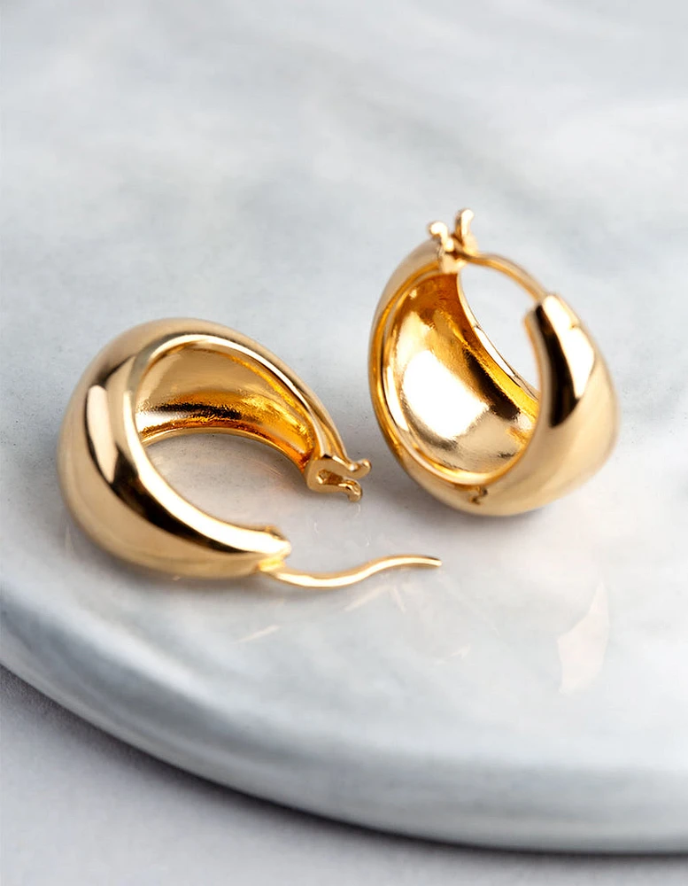 Gold Plated Sterling Silver Small Chubby Hoop Earrings