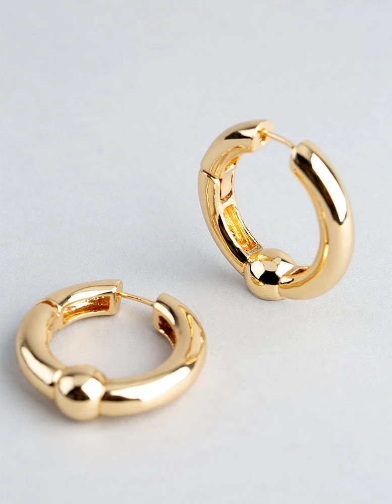 18ct Gold Plated Brass Ball Detail Hoop Earrings