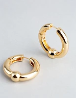 18ct Gold Plated Brass Ball Detail Hoop Earrings