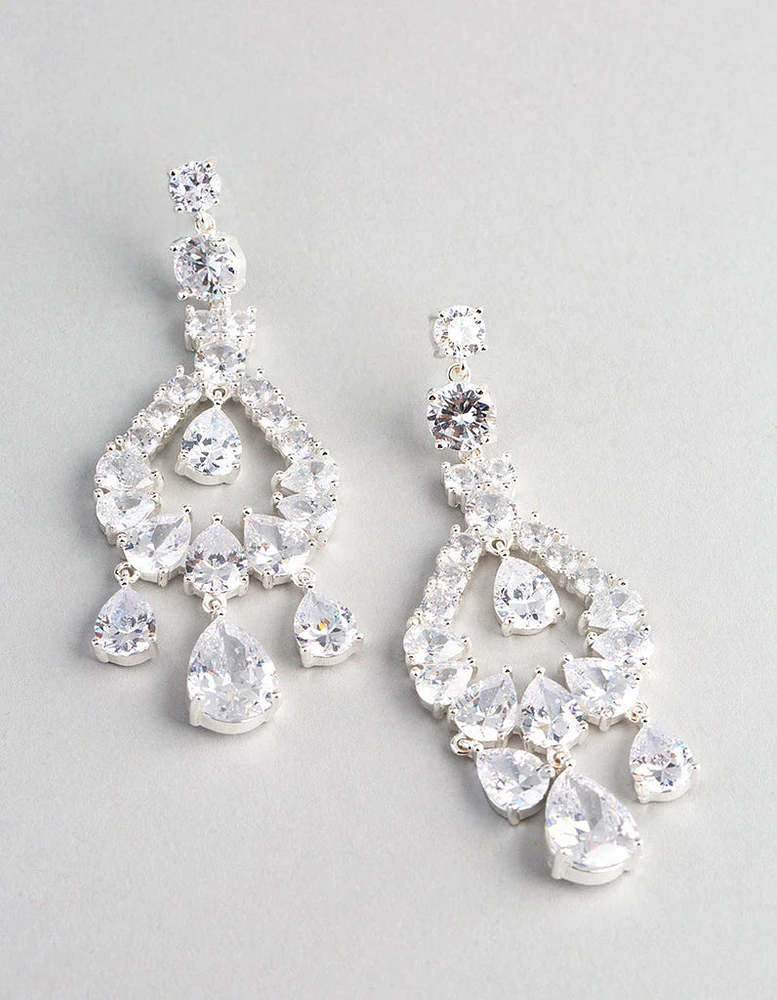 Rhodium Cubic Zirconia Statement Teardrop Earrings