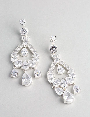 Rhodium Cubic Zirconia Statement Teardrop Earrings