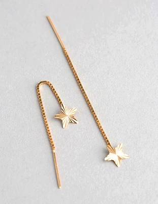 9ct Gold Diamond Cut Star Box Chain Threader Earrings