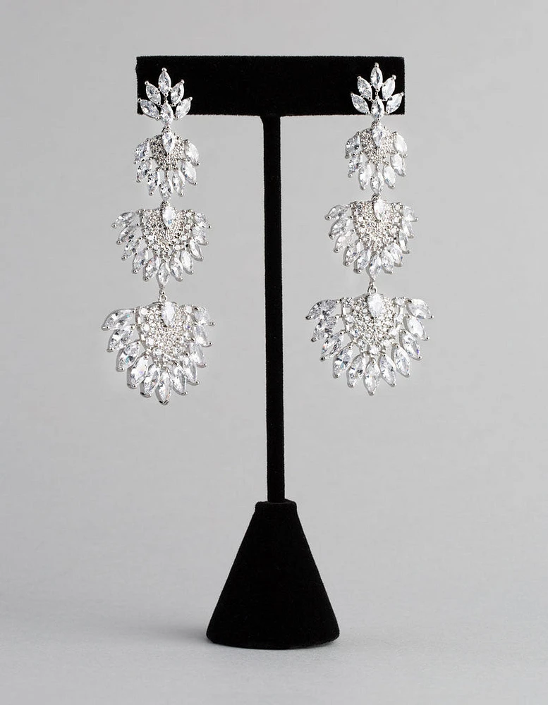 Rhodium Cubic Zirconia Statement Fan Drop Earrings