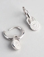 Sterling Silver Round Pave Disc Huggie Earrings