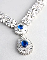 Rhodium Cubic Zirconia Crown Jewels Necklace