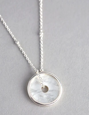 Sterling Silver Mother of Pearl Disc Satellite Chain Necklace