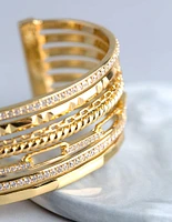 18ct Gold Plated Brass Cubic Zirconia Multi Row Cuff Bracelet