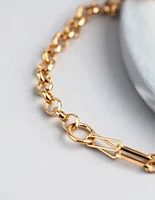 Gold Plated Sterling Silver Half & Half Chain Bracelet