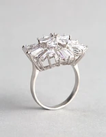 Rhodium Cubic Zirconia Statement Flower Burst Ring