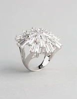 Rhodium Cubic Zirconia Statement Starbust Cocktail Ring