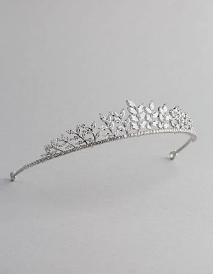 Rhodium Cubic Zirconia Navette Stone Tiara