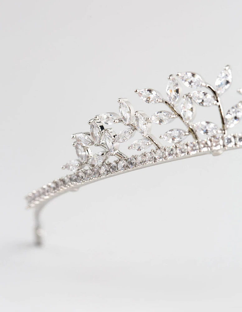 Rhodium Cubic Zirconia Navette Stone Tiara