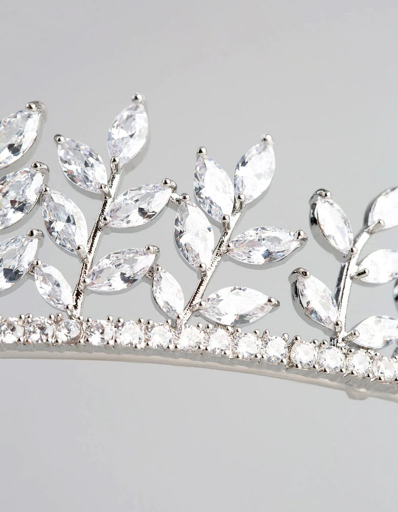 Rhodium Cubic Zirconia Navette Stone Tiara