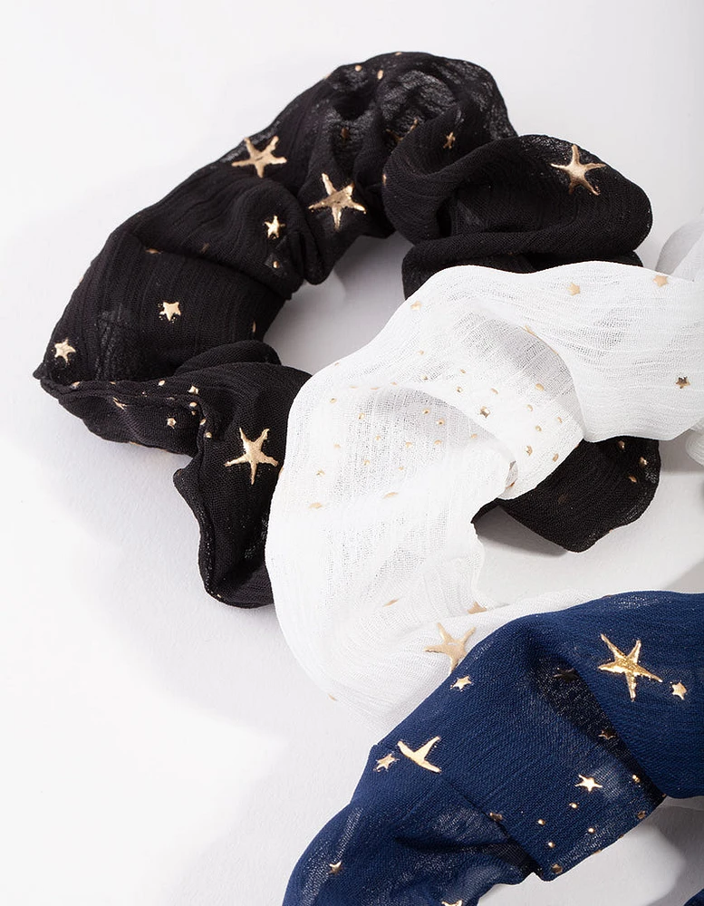 Fabric Star Detail Pack Scrunchies