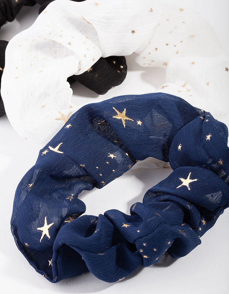 Fabric Star Detail Pack Scrunchies