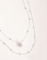 Silver Plated Mini Flower Ball & Pearl Drop Necklace