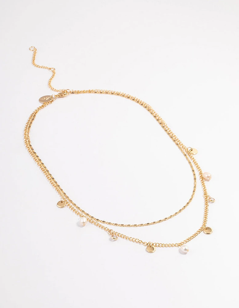 Gold Pearl & Disc Layered Necklace