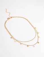 Gold Pearl & Disc Layered Necklace